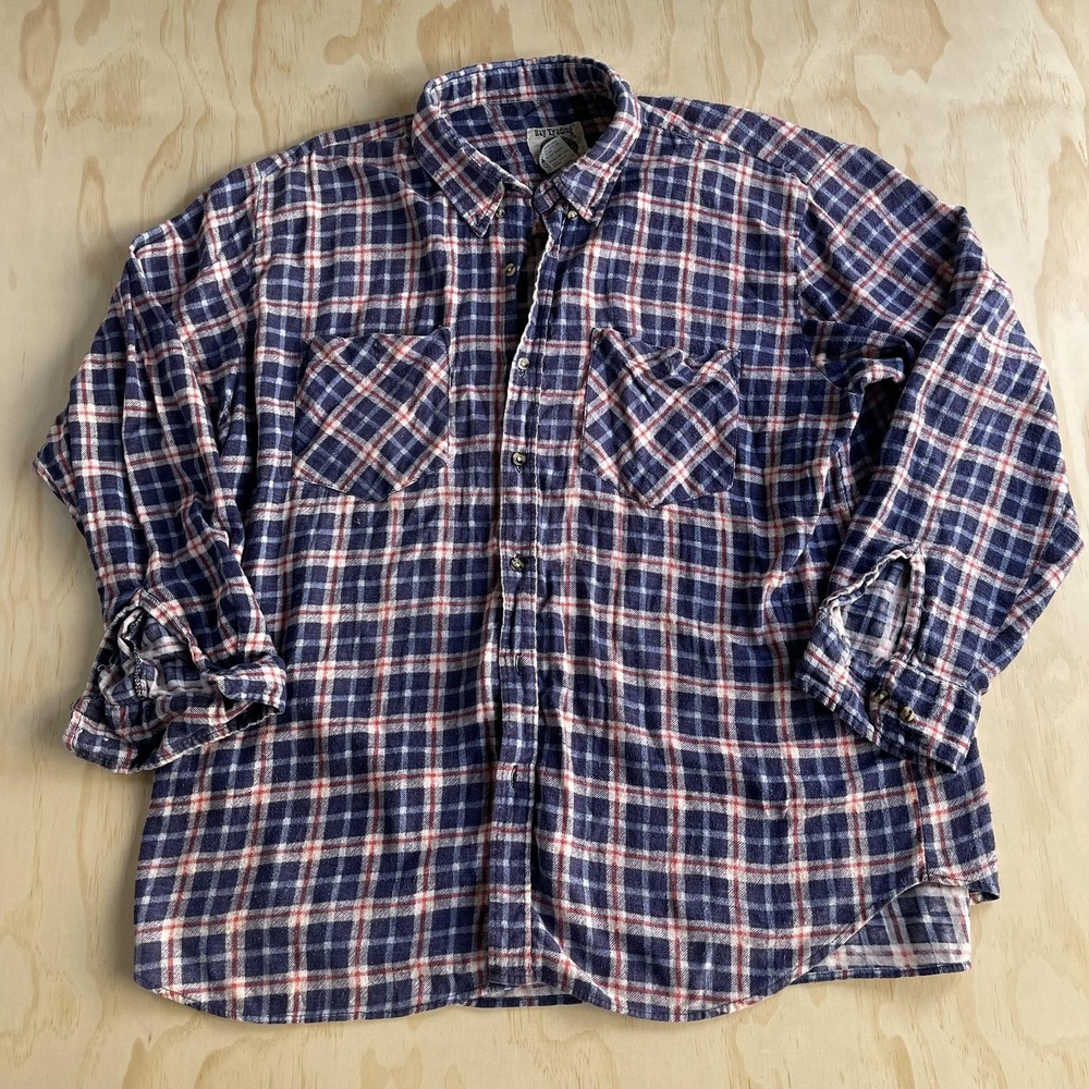 Bay Trading Co Shirt Mens 2XL Blue Plaid Flannel Long Sleeve Button Up Workwear